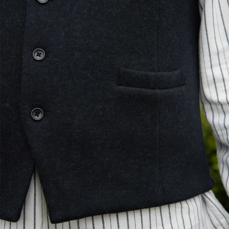 A40177 Color BLACK Buttoned Irish Wool Tweed Vest Front Details Closeup View Gaelsong