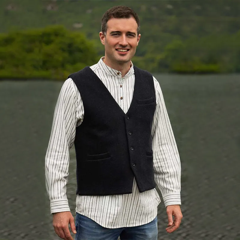 A40177 Color BLACK Buttoned Irish Wool Tweed Vest Gaelsong