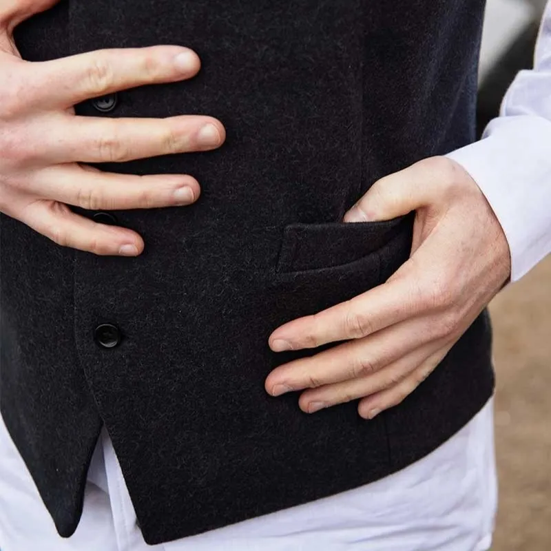 A40177 Color BLACK Buttoned Irish Wool Tweed Vest Front Pocket Front Details Gaelsong