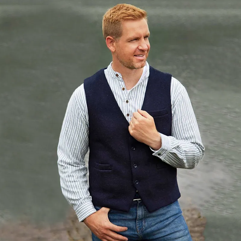 A40177 Color BLACK Buttoned Irish Wool Tweed Vest Gaelsong