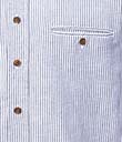 Irish Linen Grandad Shirt in Navy Stripes