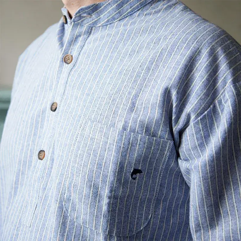 A60134 Blarney Stone Stripes Men's Cotton Nightshirt Closeup Chest View Gaelsong