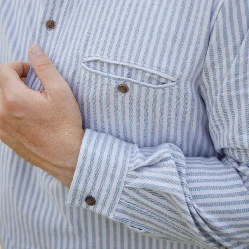 A60144 Ireland Flannel Cotton Striped Grandfather Shirt Closeup Sleeve View Gaelsong 