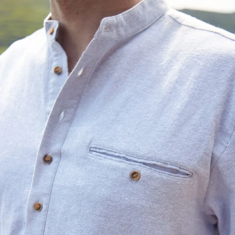  A60154 Grandfather Style Shirt Lightweight Cotton Closeup Collar View  Gaelsong