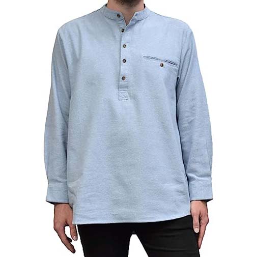 Irish Cotton Flannel Grandad Shirt - Blue