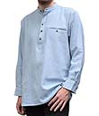 Irish Cotton Flannel Grandad Shirt - Blue