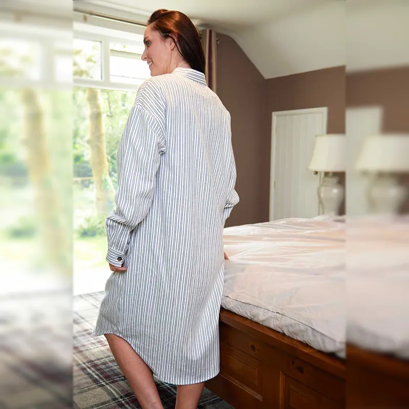 A60157 Women's Striped Irish Flannel Nightshirt Back Side Gaelsong