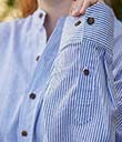 Women's Navy Striped Irish Linen Grandfather Shirt 