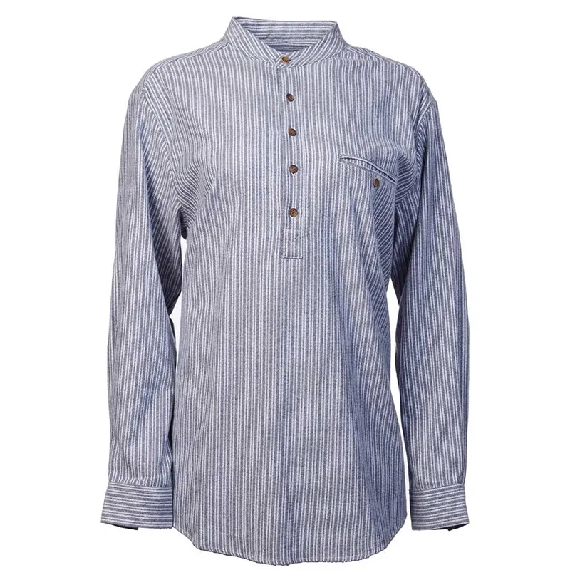 A60161 Women's Grey Striped Irish Linen Grandfather Shirt Studio Gaelsong