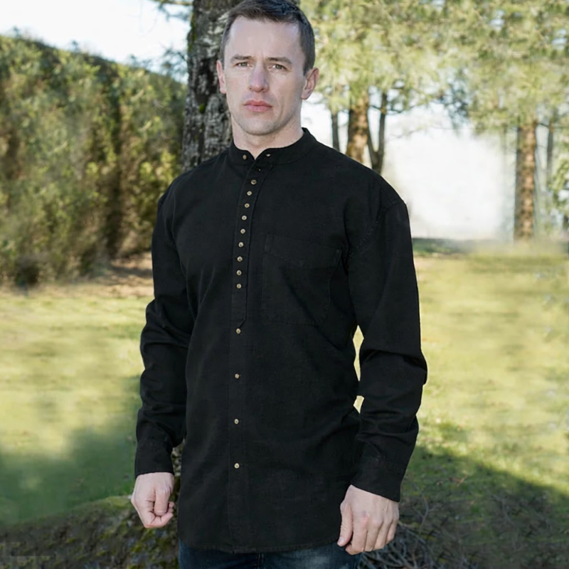 Irishman's Homespun Designed Granddad Shirt - Black