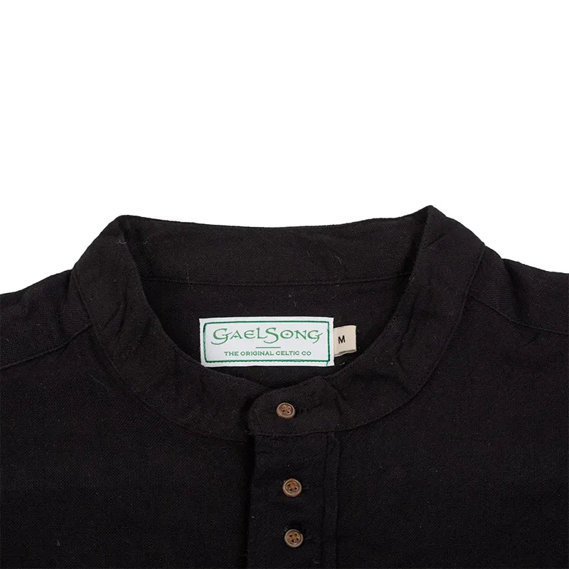 A60173 Irishman's Homespun Designed Granddad Shirt - Black Studio Collar View Gaelsong