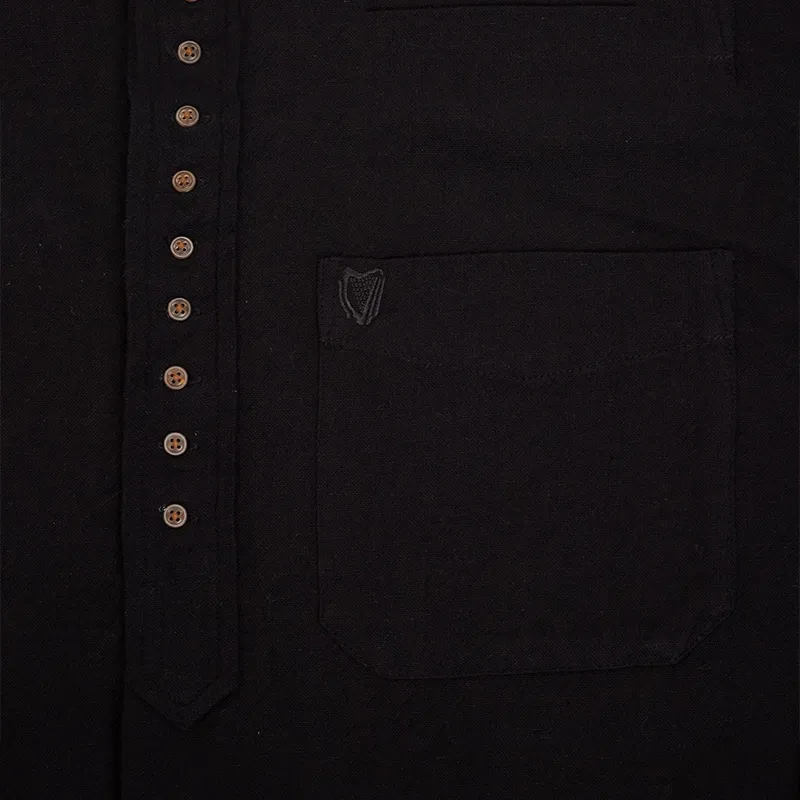 A60173 Irishman's Homespun Designed Granddad Shirt - Black Studio Front Pocket View Gaelsong