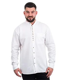 Irish Linen Collarless Granddad Shirt in White