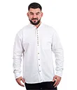 A60178 Irish Linen Collarless Granddad Shirt in White