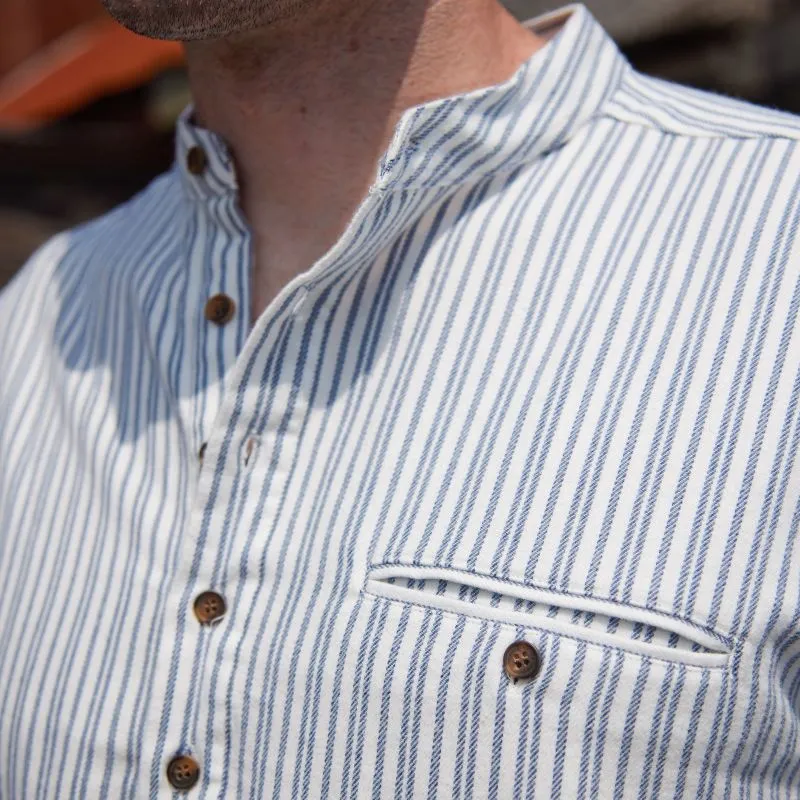 A60186 Striped Men's Irish Grandfather Shirt - Ivory with Front Pocket Gaelsong