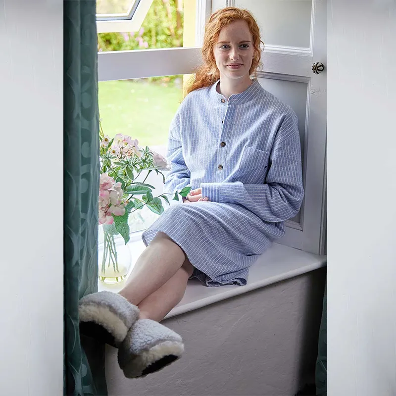 A60190 Women's Cotton Flannel Nightshirt - Blue Stripe Gaelsong