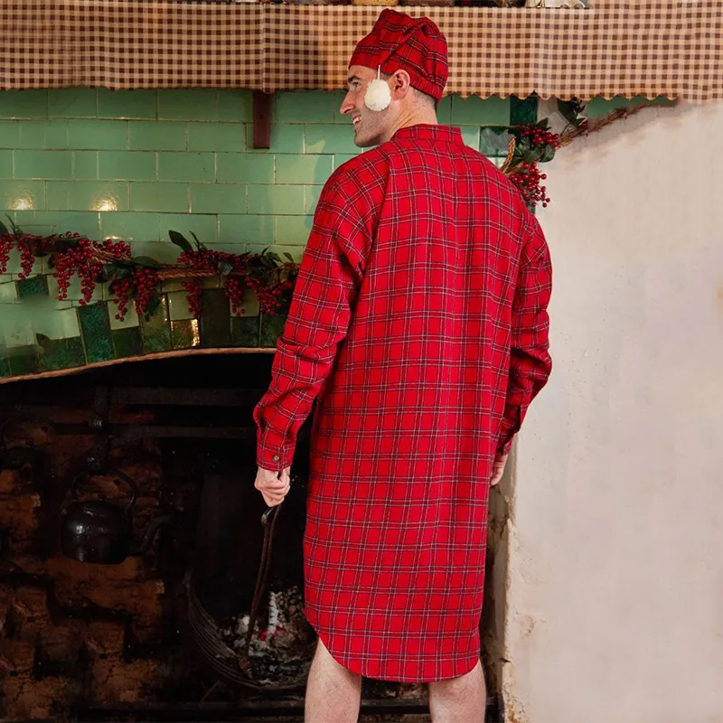 A60192 Men's Cotton Nightshirt - Royal Stewart Tartan Lifestyle Back Side View  Gaelsong