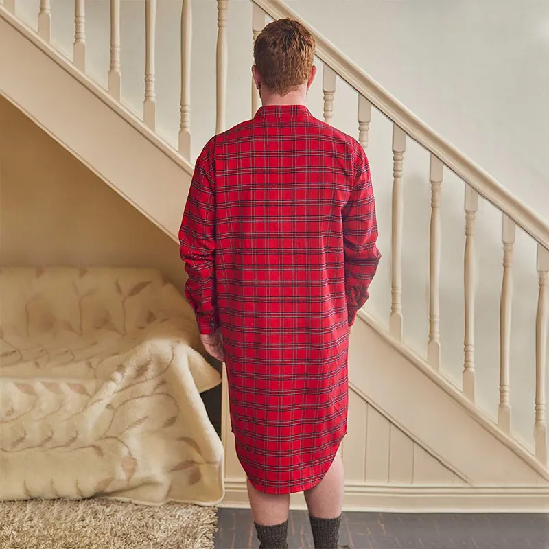 A60192 Men's Cotton Nightshirt - Royal Stewart Tartan Back Side View Gaelsong