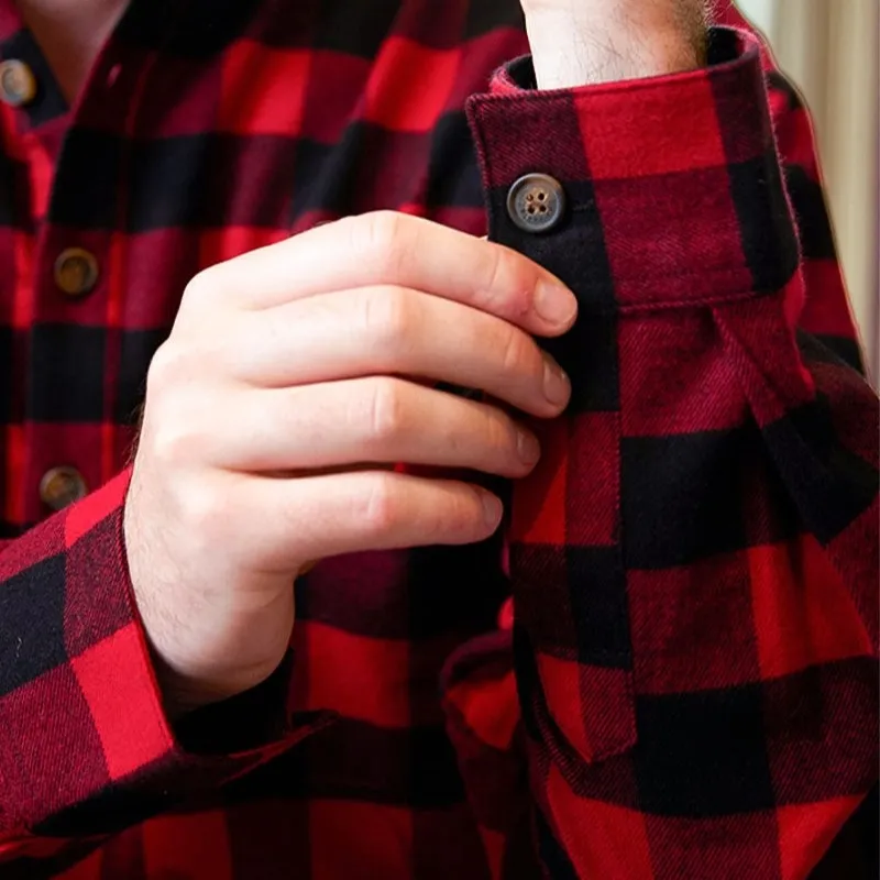A60198 Men's Irish Grandfather Nightshirt - Red/Black Check Sleeve View  Gaelsong