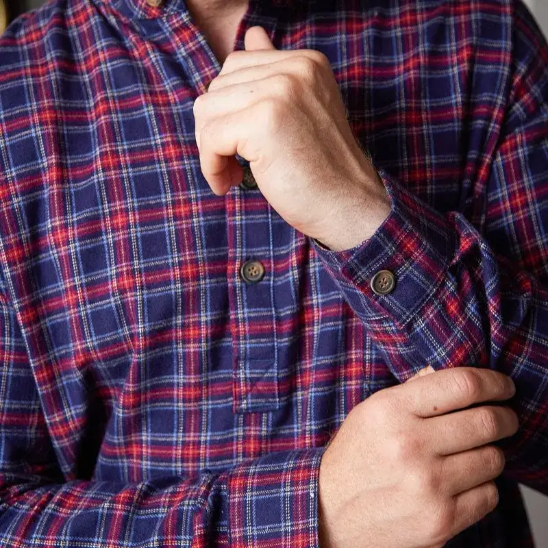 A60200 Men's Irish Grandfather Nightshirt - Navy Overcheck Sleeve View Gaelsong