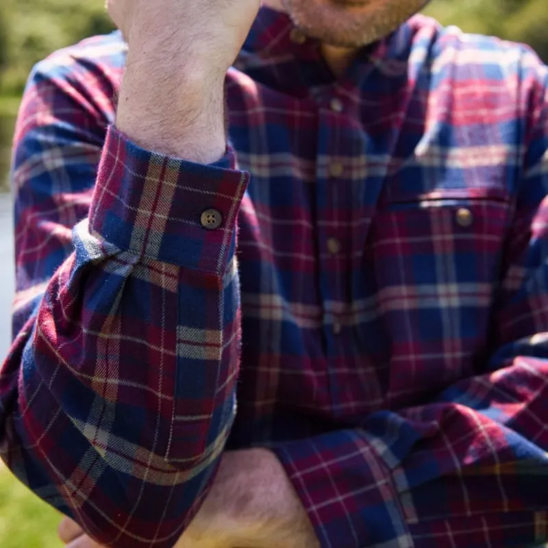 A60205 Mens Flannel Irish Grandfather Shirt Color Maroon Navy Check Closeup Sleeve View Gaelsong