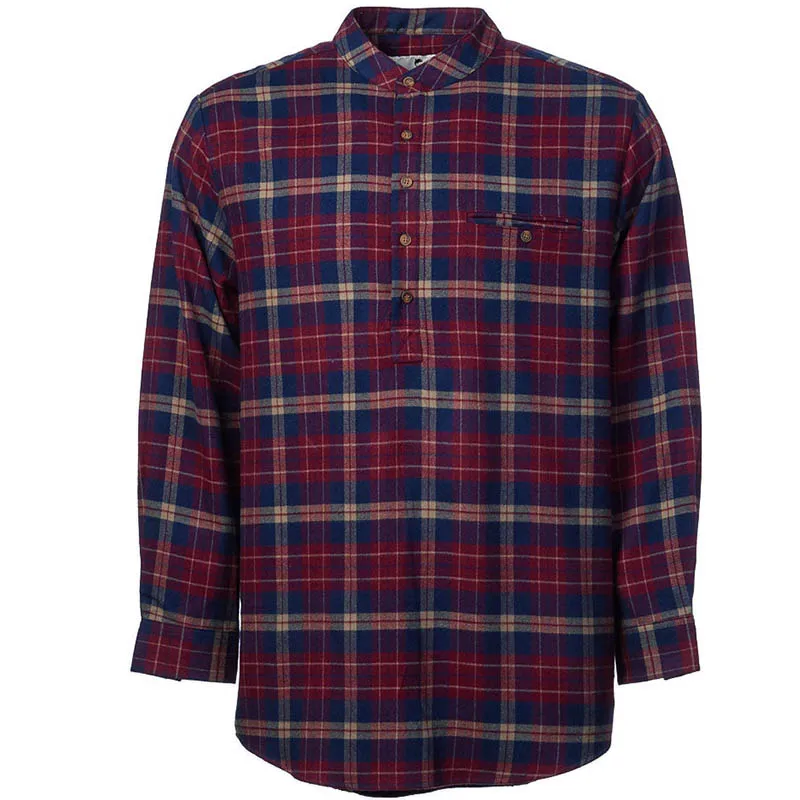 A60205 Mens Flannel Irish Grandfather Shirt Color Maroon Navy Check Front View Gaelsong