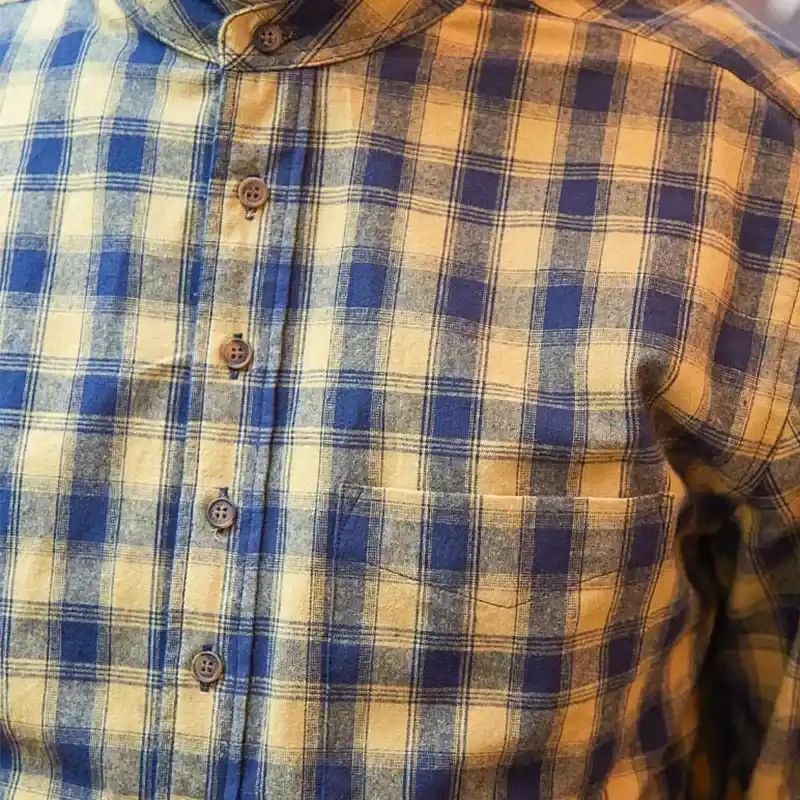 A60207 Mens Collarless Grandfather Shirt Color Yellow Check Detailed Gaelsong