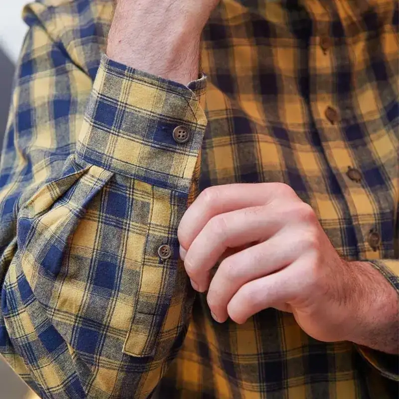 A60207 Mens Collarless Grandfather Shirt Color Yellow Check Shop online On Gaelsong