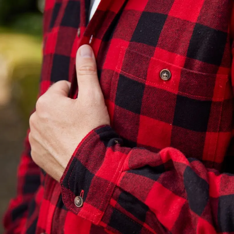 A60210 Mens Fleece Lined Flannel Shirt Color Red Black Check Closeup Sleeve View Gaelsong