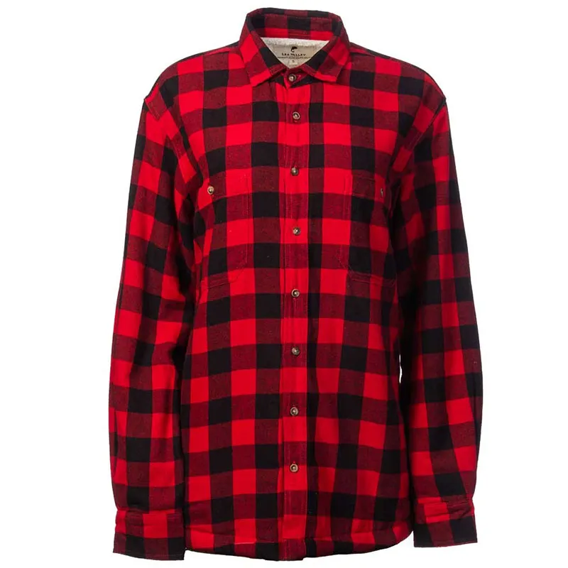 A60211 Womens Fleece Lined Flannel Shirt Color Red Black Check Front View Gaelsong