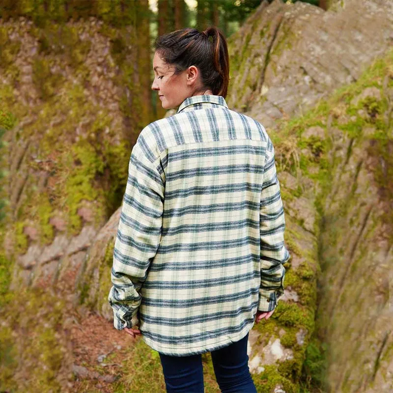 A60212 Womens Fleece Lined Flannel Shirt Green Navy Check Back Side Gaelsong