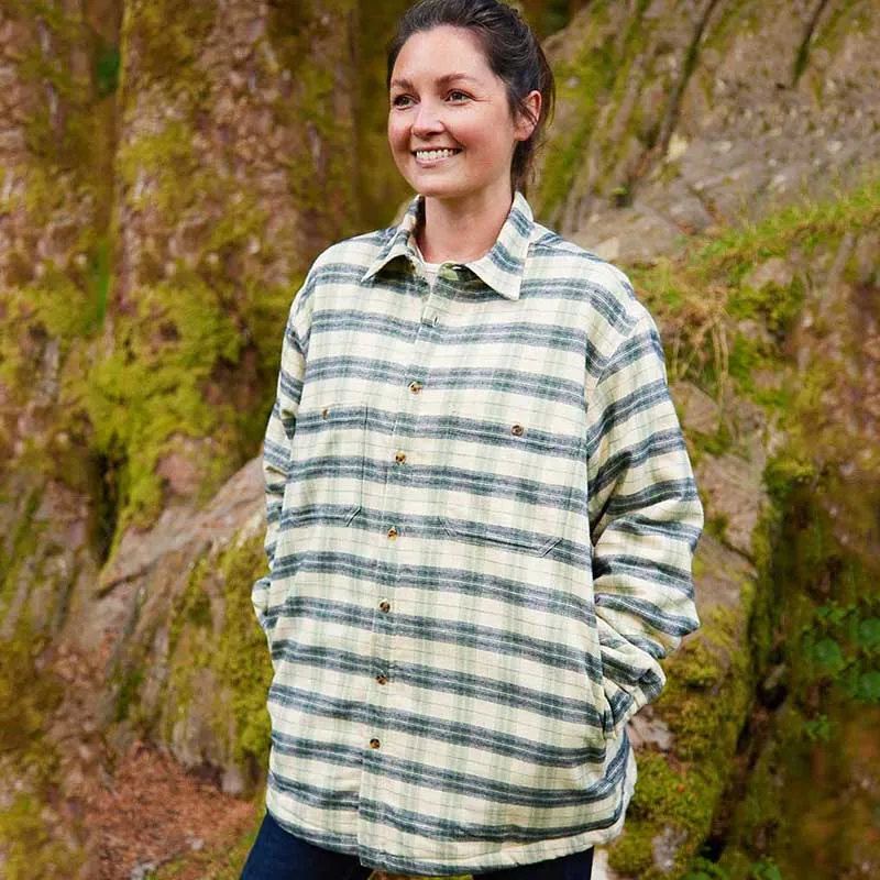 A60212 Womens Fleece Lined Flannel Shirt Green Navy Check Front Gaelsong