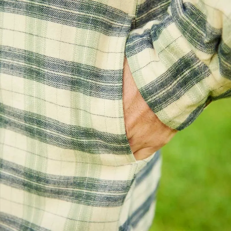 A60212 Womens Fleece Lined Flannel Shirt Green Navy Pocket Design Check Gaelsong