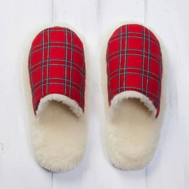 A80005 Royal Stewart Tartan Wool House Slippers Studio Gaelsong