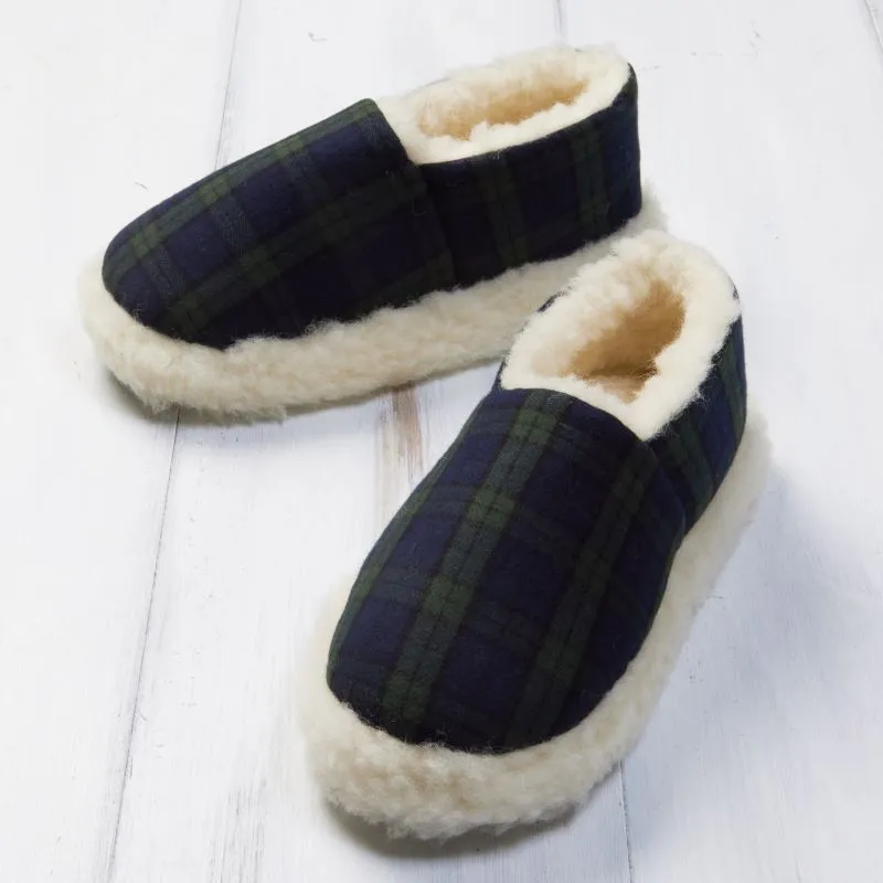 A80008 Woolen Blackwatch Tartan Slippers Side View Gaelsong