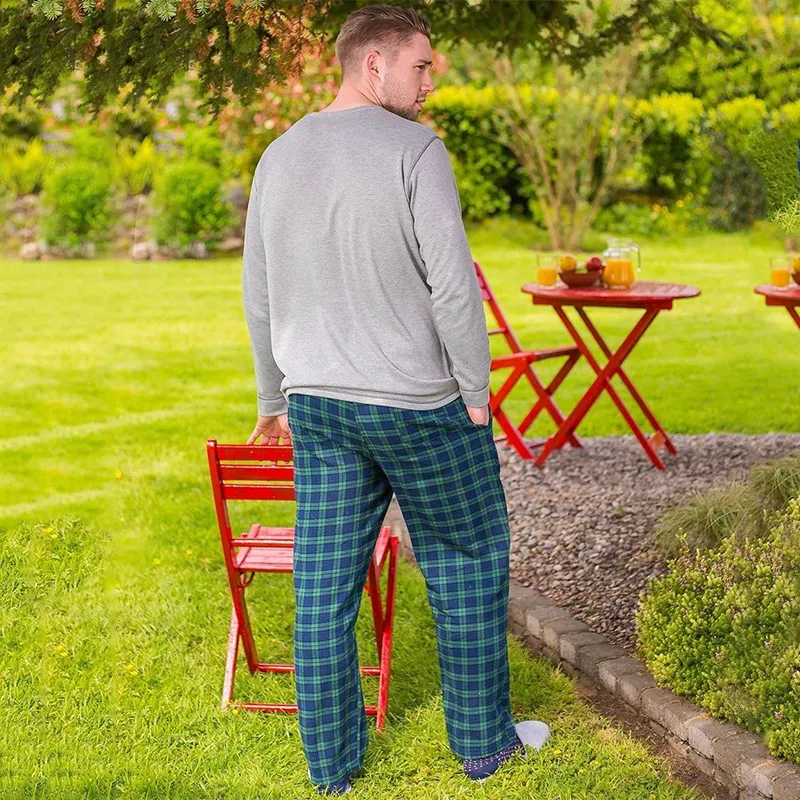 A90025 Green Tartan Men's Cotton Irish Lounge Pants Side View Gaelsong