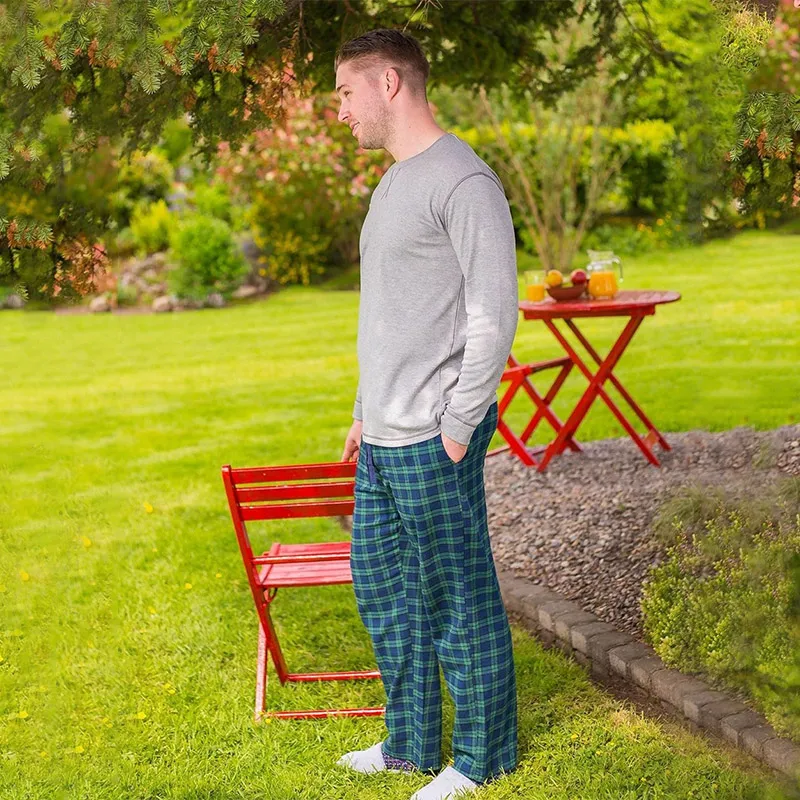 A90025 Green Tartan Men's Cotton Irish Lounge Pants Back Side Gaelsong