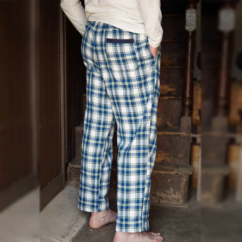 A90026 Blue Tartan Men's Cotton Irish Lounge Pants Back Side Gaelsong