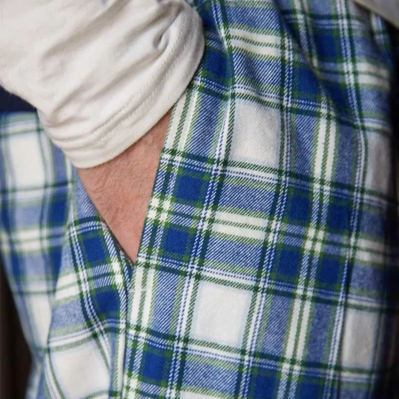 A90026 Blue Tartan Men's Cotton Irish Lounge Pants Closeup Front Pocket View Gaelsong