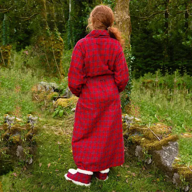A90028 Women's Irish Cotton Flannel Robe-  Royal Stewart Tartan Design Back Side Gaelsong