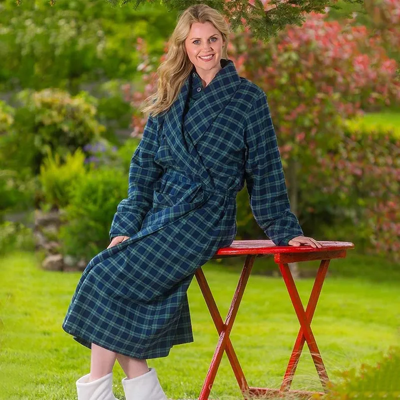 Women's Irish Cotton Flannel Nightrobe- Blackwatch Tartan Design | Gaelsong