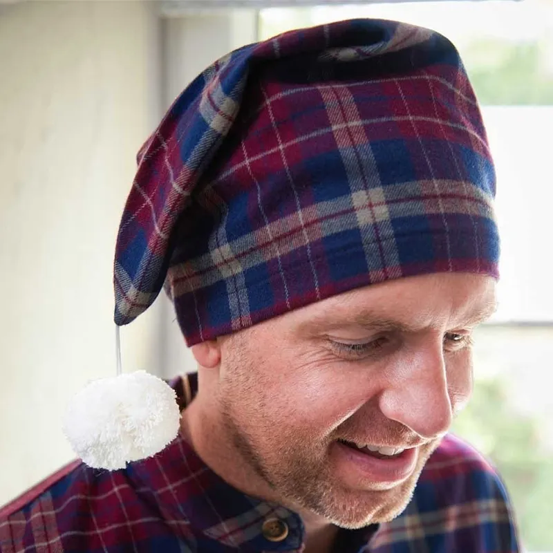 Flannel Men's Nightcap - Maroon Navy Check