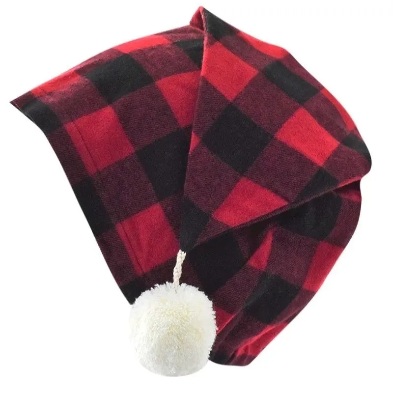 A90043 Cotton Nightcap Sleeping Hat - Black/Red Check Studio Gaelsong