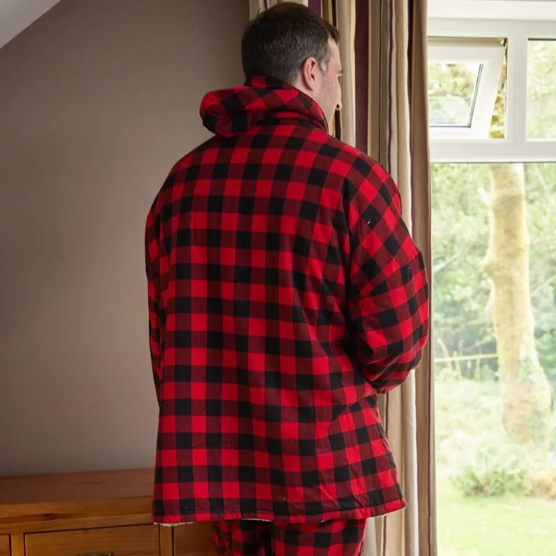 A90065 Men's Irish Flannel Oversized Lounge Hoodie - Black/Red Check Back Side Gaelsong