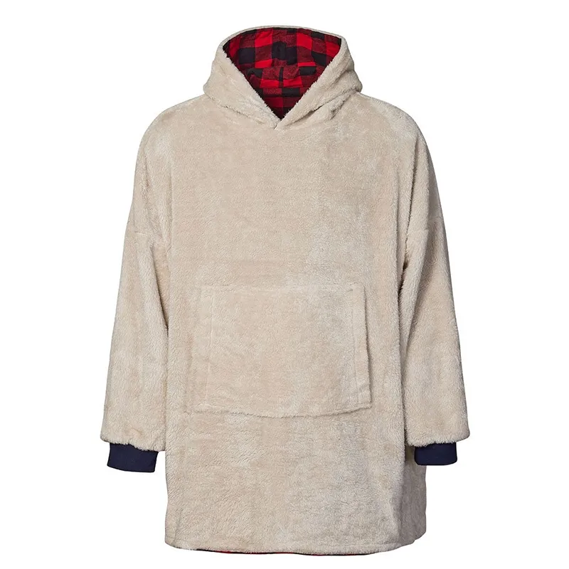 A90065 Men's Irish Flannel Oversized Lounge Hoodie - Black/Red Check Reverse Side Gaelsong