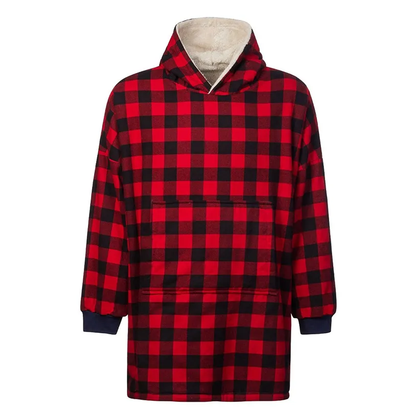A90065 Men's Irish Flannel Oversized Lounge Hoodie - Black/Red Check Studio Gaelsong