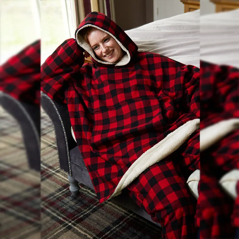 Women's Irish Fluffy Lounge Hoodie - Red/Black Check