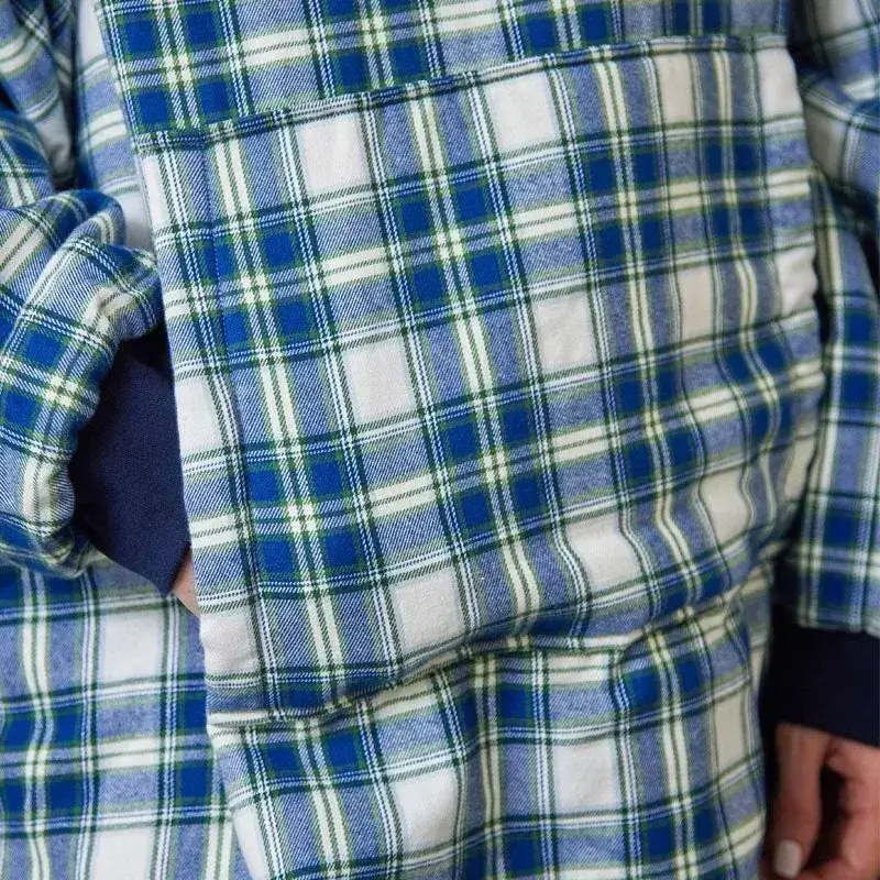 A90068 Women's Irish Fluffy Lounge Hoodie - Blue Check Front Pocket Gaelsong