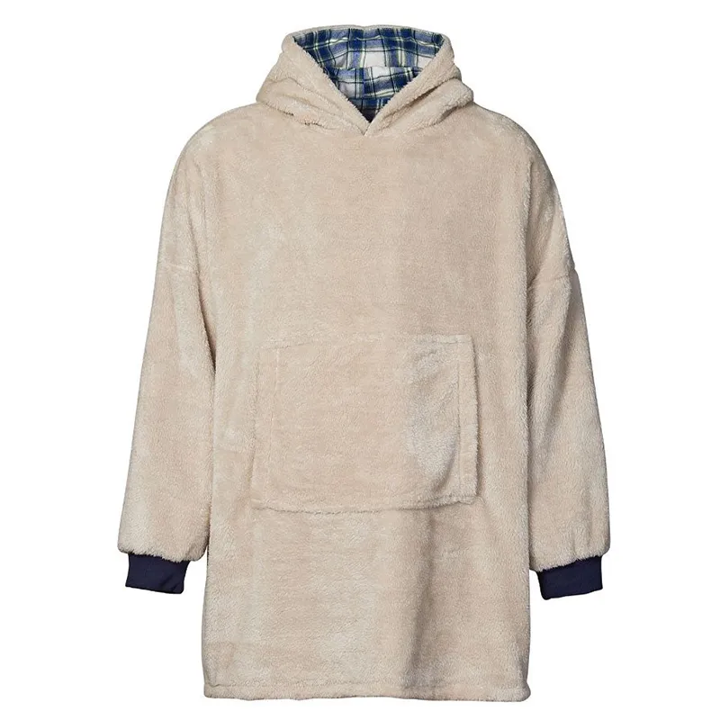 A90068 Women's Irish Fluffy Lounge Hoodie - Blue Check Reverse Side Gaelsong
