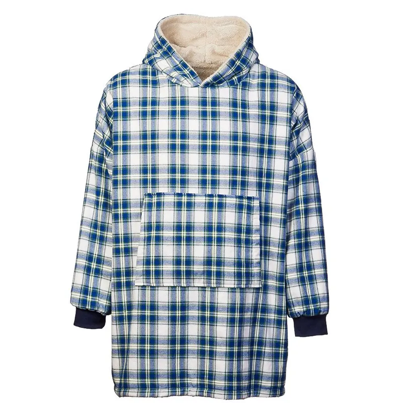 A90068 Women's Irish Fluffy Lounge Hoodie - Blue Check Studio Gaelsong
